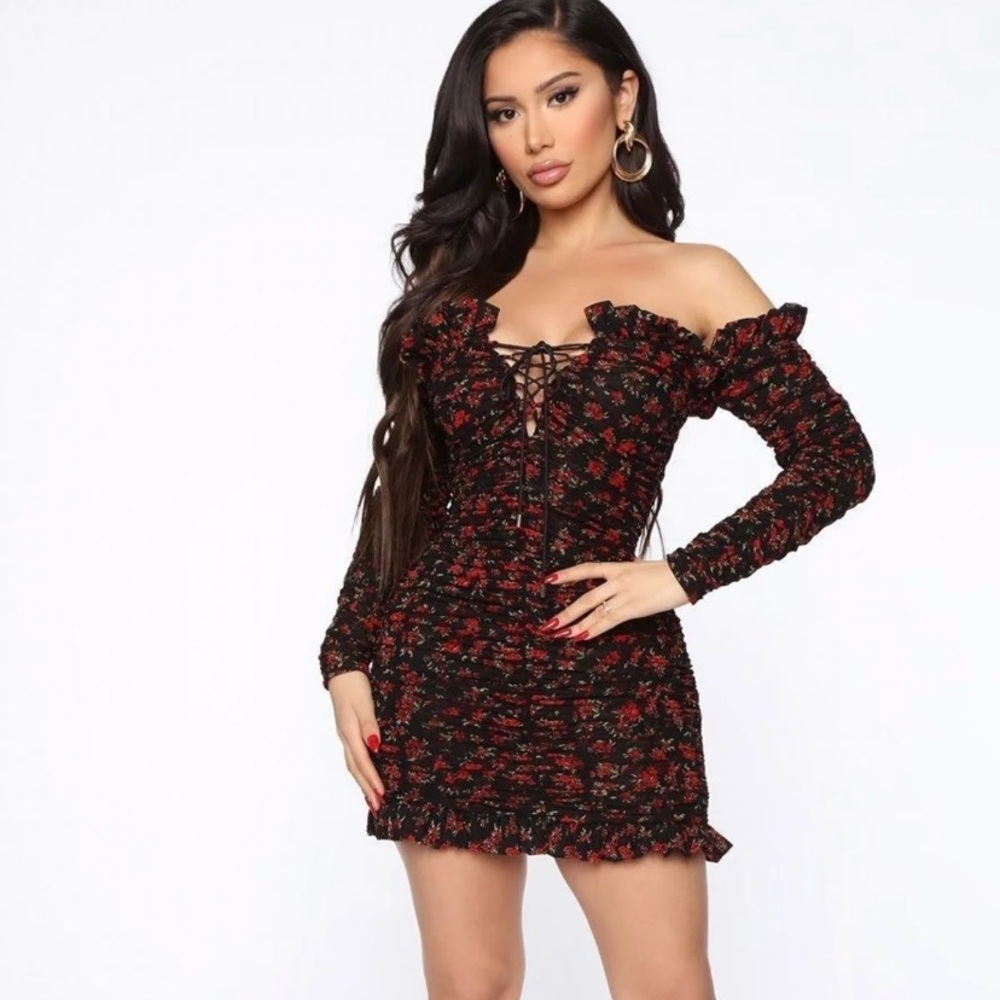 Long sleeve floral fashion nova dress